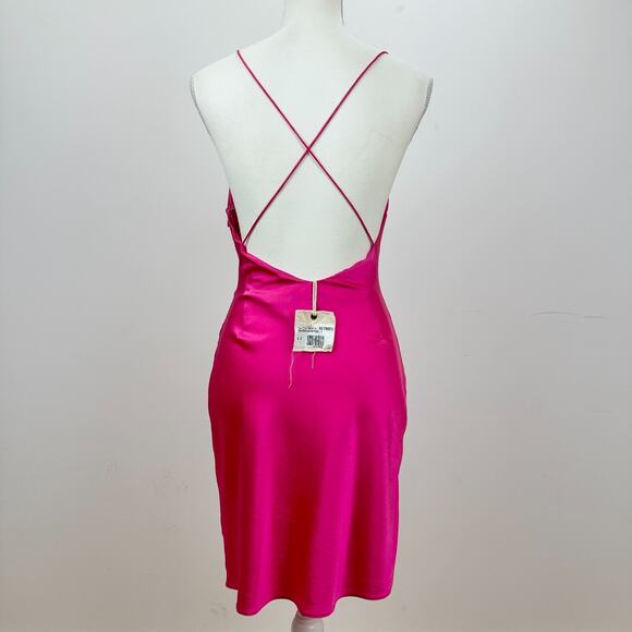 SER.O.YA Leah Silk Slip Dress Pink Mini Deep V Open Back Party Stretch Small NWT - Picture 11 of 14